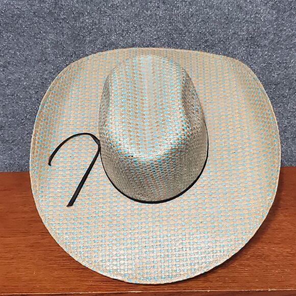 Rodeo King 25X Straw Cowboy Hat Powder Horn Blue Biege Rio Western Hat Barncore - Picture 6 of 13